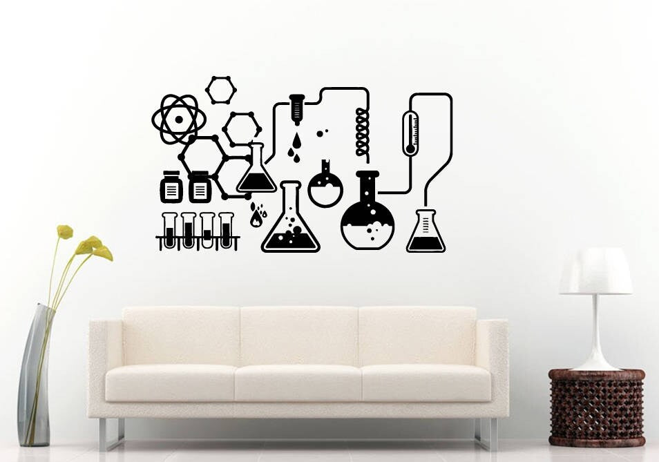 Chemistry Science School College Tools Equipment Design Board Chemicals Wall Sticker Decal Vinyl Mural Decor Art L2266