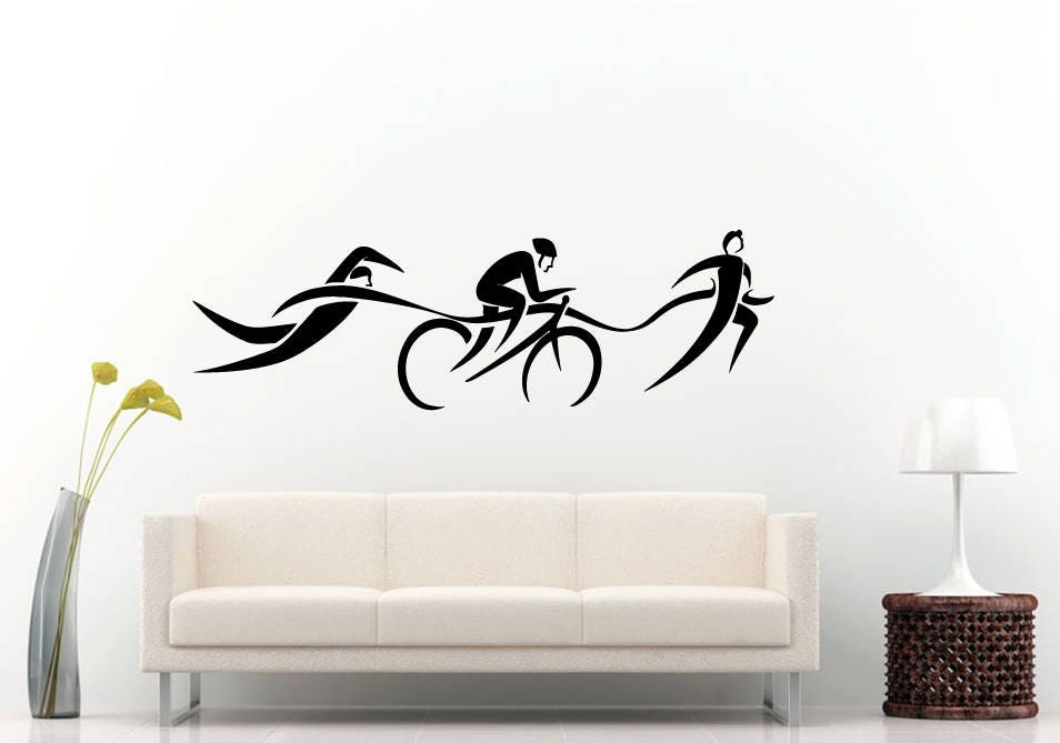 Swimming Biking Running Sprinting Jogging Bicycle Swim Athletic Sport Olympics Wall Sticker Decal Vinyl Mural Decor Art L2288