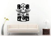 Load image into Gallery viewer, Rock And Roll Skull Wings Electric Guitar Music Speakers Instrument Wall Sticker Decal Vinyl Mural Decor Art L2294