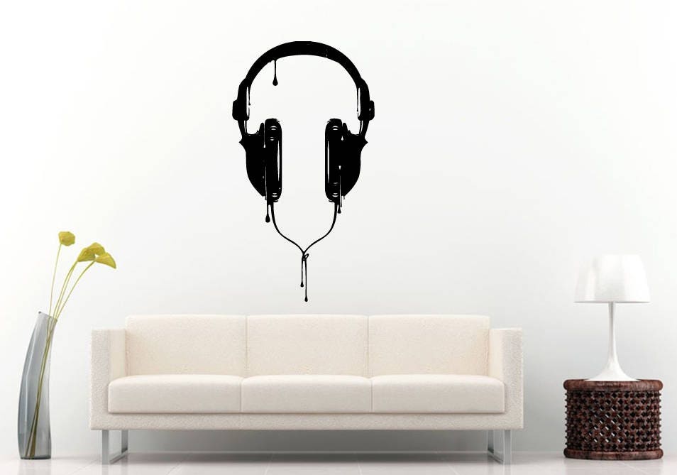 Audio Headphones Studio Sound Disk Jockey Dj Headset Music Wall Sticker Decal Vinyl Mural Decor Art L2297