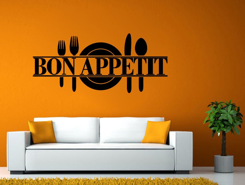 Bon Appetit Plate Spoon Fork Knife Silverware Kitchen Dining Wall Window Vehicle Sticker Decal Vinyl Fathead Mural Decor L2061