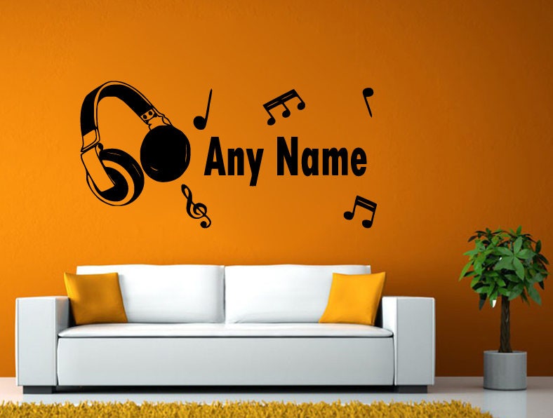 Your Personal Word Name Music Headphones Notes Wall Window Vehicle Sticker Decal Vinyl Fathead Mural Decor L2063