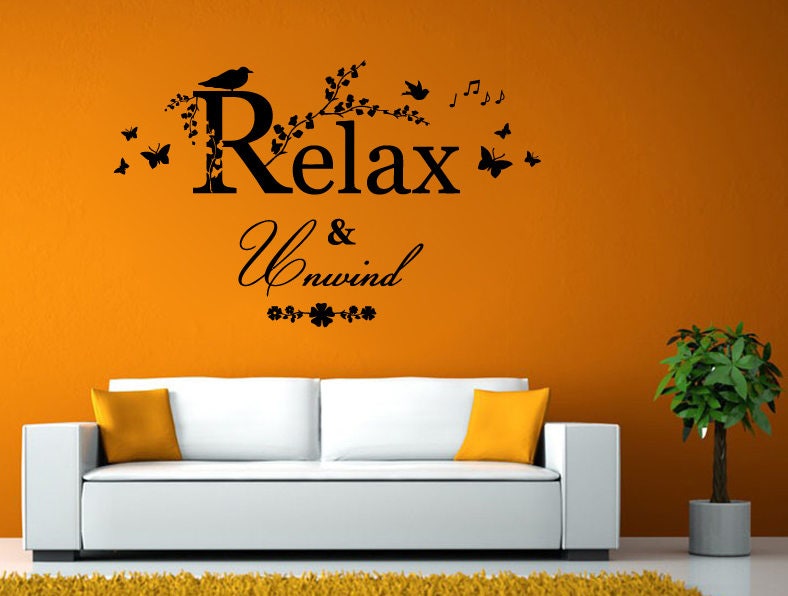 Relax And Unwind Flowers Birds Tree Branch Quote Wall Window Vehicle Sticker Decal Vinyl Fathead Mural Decor L2064