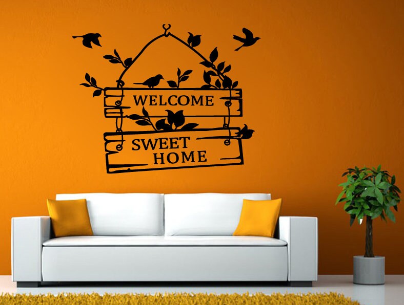Welcome Sweet Home Hanging Wooden Plank Sign Wall Window Vehicle Sticker Decal Vinyl Fathead Mural Decor L2066