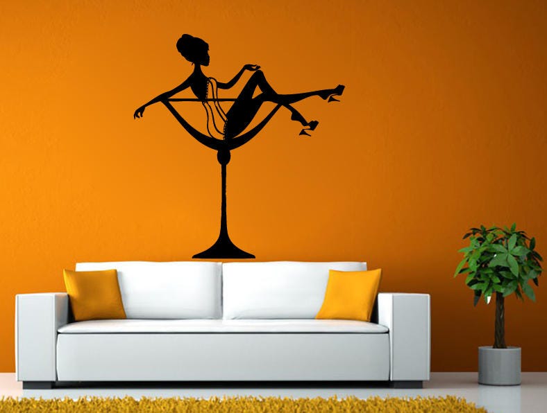 Pretty Woman Girl Martini Glass Glamorous Fancy Wall Stickers Decals Vinyl Mural Decor Art L2095
