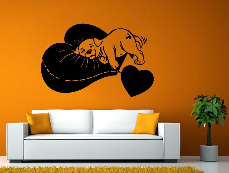 Cute Puppy Pup Dog Love Heart Pillow Cuddle Wall Stickers Decals Vinyl Mural Decor Art L2102