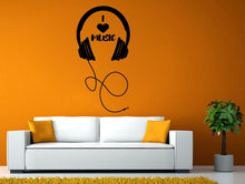 Load image into Gallery viewer, I Love Heart Music Headphones Cord Headset Wall Stickers Decals Vinyl Mural Decor Art L2118