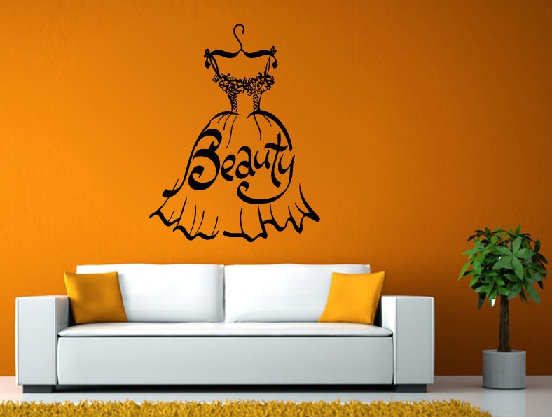 Beauty Dress Clothes Hanger Woman's Girls Fashion Wall Stickers Decals Vinyl Mural Decor Art L2131