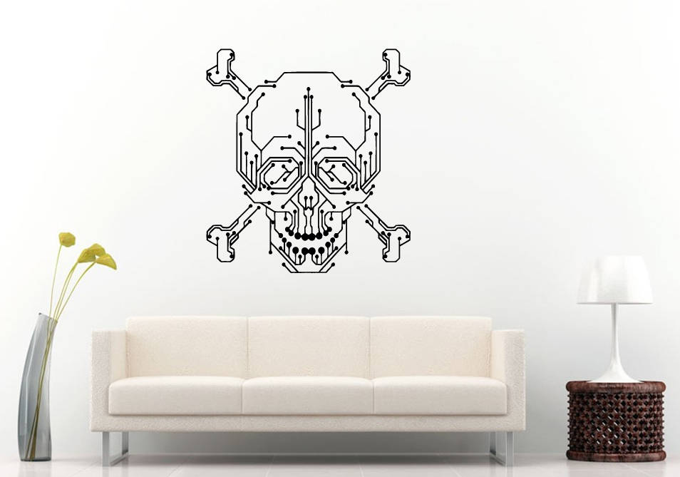 Skull Motherboard Electric Power Lines Computer PC Geek Cyber Wall Sticker Decal Vinyl Mural Decor Art L2306