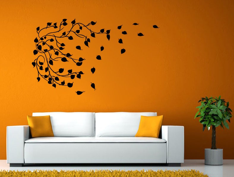 Leaves Branch Tree Floral Pattern Nature Wind Leaf Blowing DIY Wall Stickers Decals Vinyl Mural Decor Art L2145