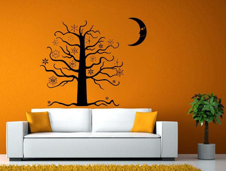 Night Moon Tree Snowflake Fairy Tale Store Magic DIY Wall Stickers Decals Vinyl Mural Decor Art L2153