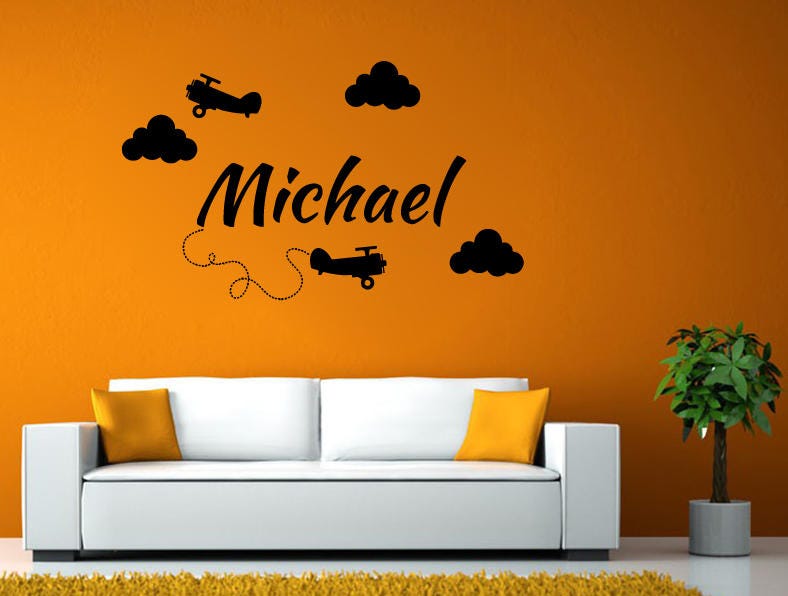 Custom Kids Name Personal Children Room Sky Clouds Airplane Crop Duster DIY Wall Stickers Decals Vinyl Mural Decor Art L2159