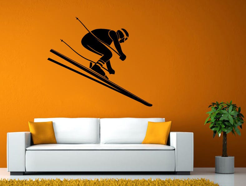 Skier Skiing Ski Winter Sport Snow Cold Mountains Hills Alpine DIY Wall Stickers Decals Vinyl Mural Decor Art L2162