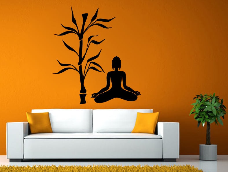 Bamboo Asian Tree Indian God Zen Yoga Poses Namaste Om Lotus Meditation Mantra Buddhism DIY Wall Stickers Decals Vinyl Mural Decor Art L2165