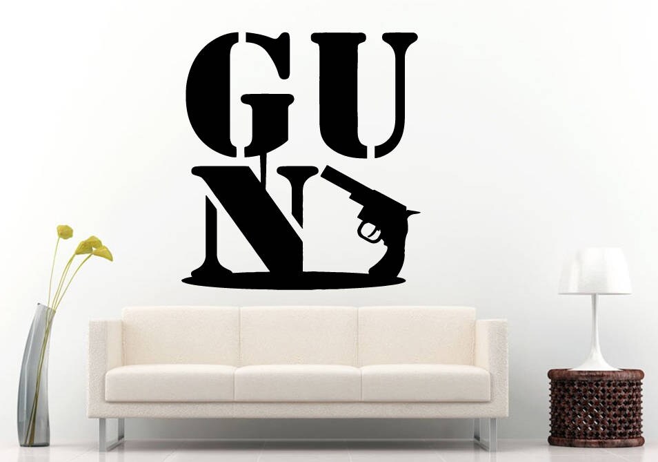 Gun Weapon Revolver Mafia Military Patriotic Armory Army DIY Wall Stickers Decals Vinyl Mural Decor Art L2172