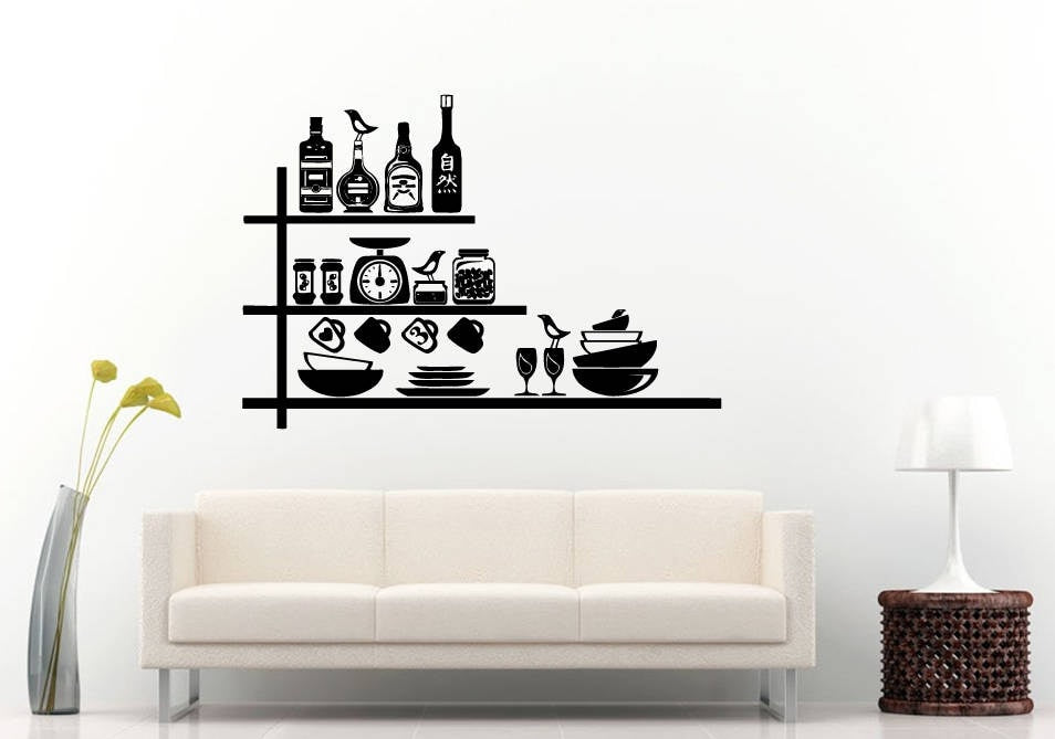 Kitchen Pantry Dishes Bar Silverware Glasses Plates Cooking DIY Wall Stickers Decals Vinyl Mural Decor Art L2182