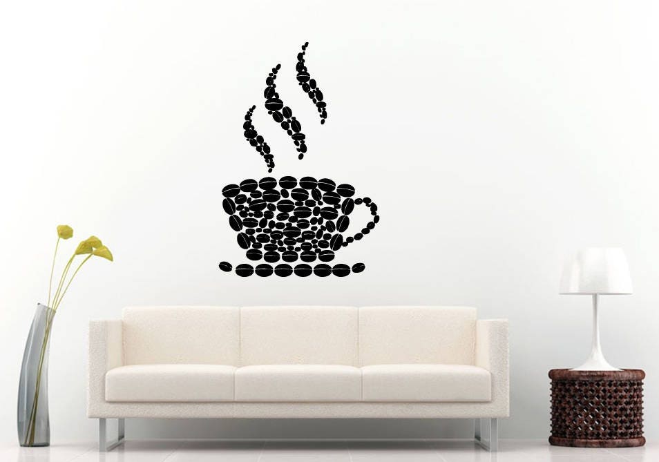 Coffee Beans Cup Mug Breakfast Drink Coffee Shop DIY Wall Sticker Decal Vinyl Mural Decor Art L2185