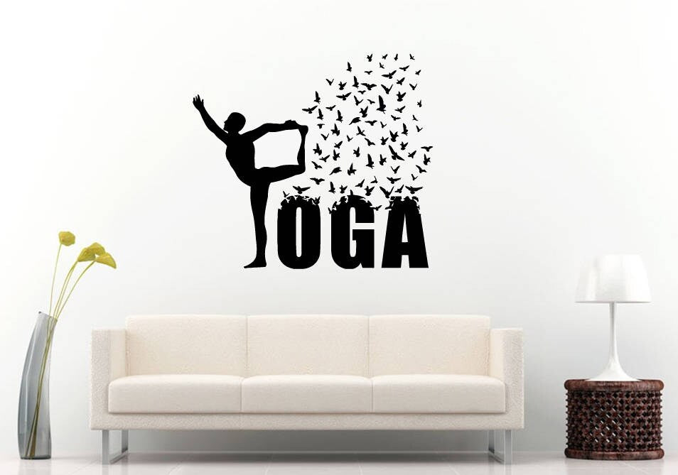 Yoga Pose Birds Flying Studio Mandala Henna Mehndi Namaste Om Meditation Wall Sticker Decal Vinyl Mural Decor Art L2234