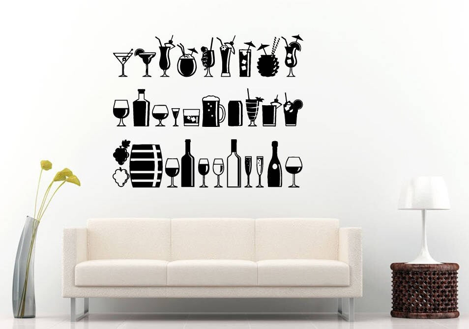 Bar Night Club Restaurant Cocktail Drinks Alcohol Beverages Glasses Pitcher Wall Sticker Decal Vinyl Mural Decor Art L2241