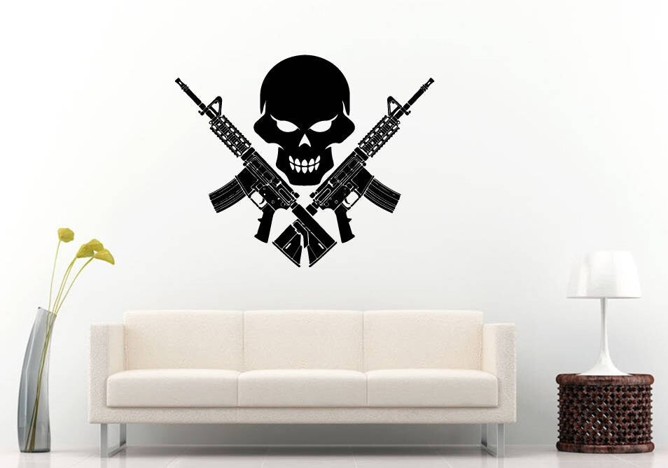 Skull Machine Guns Army Navy Seal Boys Room Wall Sticker Decal Vinyl Mural Decor Art L2245