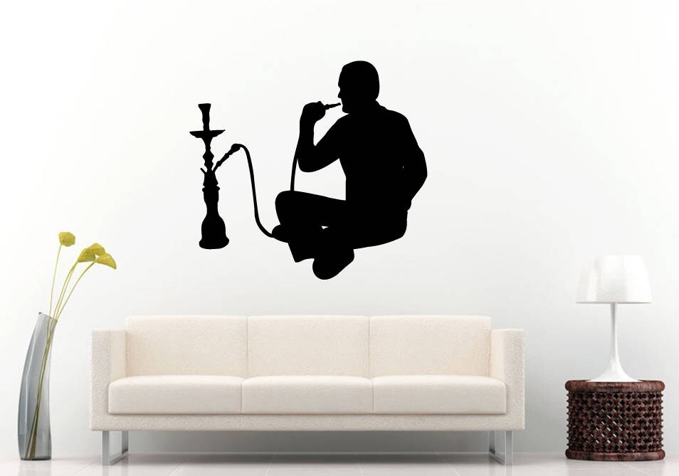 Hookah Shisha Tobacco Bar Lounge Smoking Puffing Sitting Man Lotus Pose Wall Sticker Decal Vinyl Mural Decor Art L2261