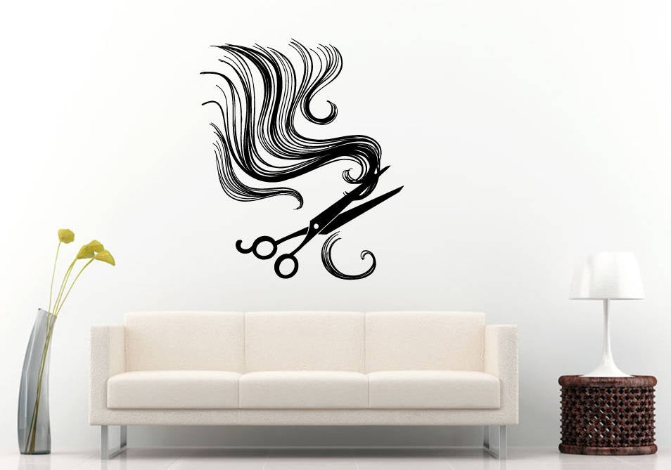 Scissors Cutting Trimming Hair Style Salon Barbershop Beauty Shop Fashion Women Wall Sticker Decal Vinyl Mural Decor Art L2263