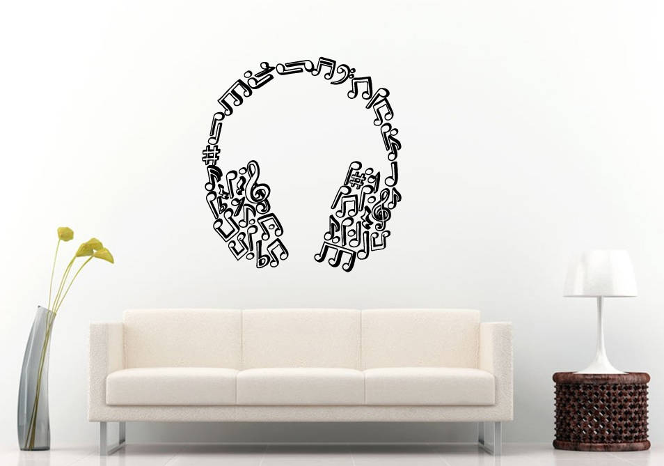Music Notes Headphones Musical Studio Recording Audio Dj Producer Dance Wall Sticker Decal Vinyl Mural Decor Art L2312