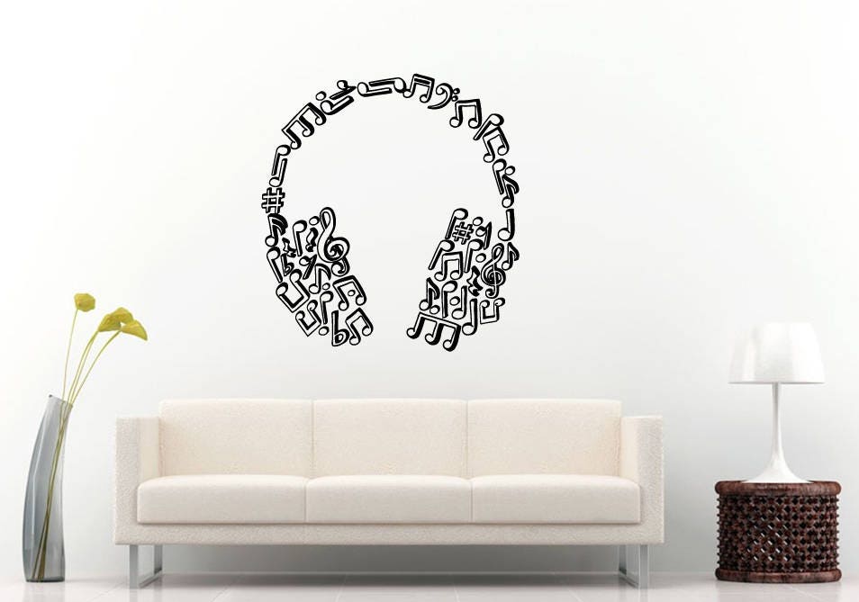 Music Notes Headphones Musical Studio Recording Audio Dj Producer Dance Wall Sticker Decal Vinyl Mural Decor Art L2312