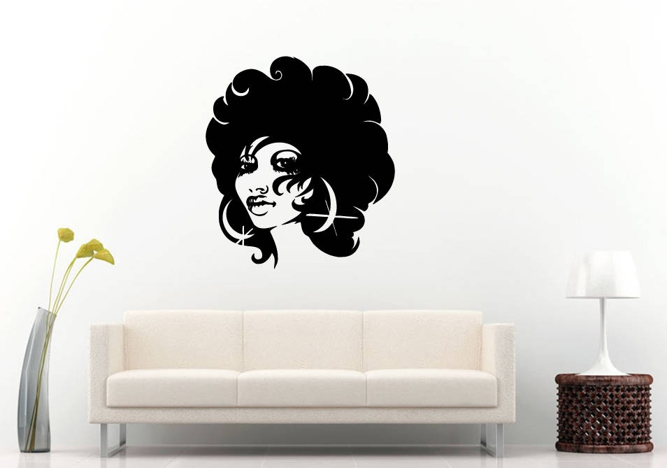 African Afro Hair Style Cut Salon Spa Beauty Art Design Woman Women Girl Female Wall Sticker Decal Vinyl Mural Decor Art L2313