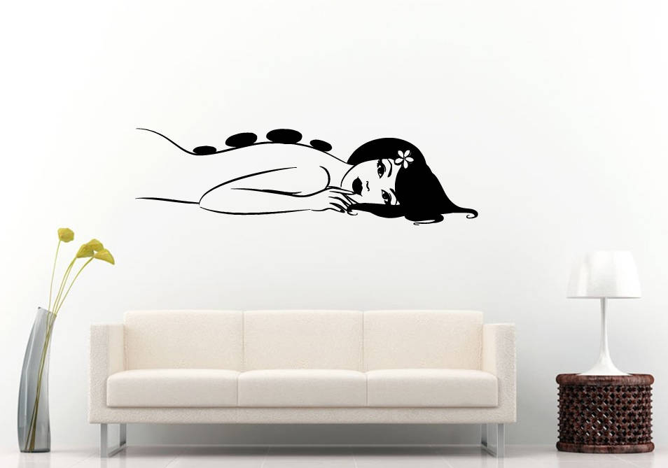 Hot Stone Massage Spa Relax Salon Tension Relief Wall Sticker Decal Vinyl Mural Decor Art L2278
