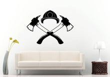 Load image into Gallery viewer, Fire Department Fireman Rescue Team Fireman Helmet Axe Wall Sticker Decal Vinyl Mural Decor Art L2280