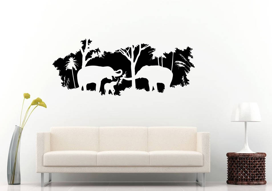 Elephants Jungle Forest Animal Earth Nature Family Wall Sticker Decal Vinyl Mural Decor Art L2327