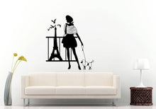 Load image into Gallery viewer, Paris Eiffel Tower Sight Seeing Traveling France Paris With Love Fashion Girl Poodle Dog Wall Sticker Decal Vinyl Mural Decor Art L2299