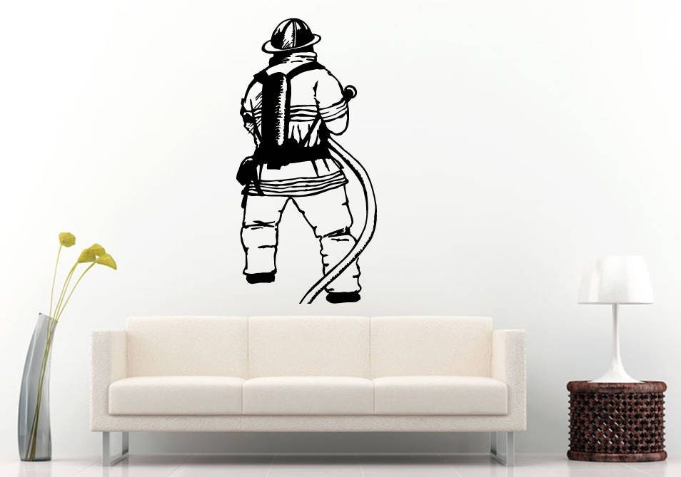 Fireman Fire Rescue 911 Emergency Department Water Hosing Wall Sticker Decal Vinyl Mural Decor Art L2301