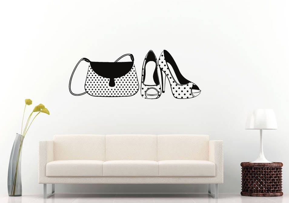 High Heel Stiletto Shoes Woman Bag Purse Female Fashion Beauty Wall Sticker Decal Vinyl Mural Decor Art L2330