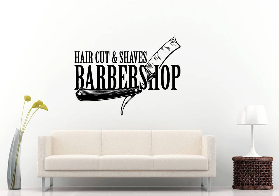 Hair Cut Shaves Barber Barbershop Salon Stylist Blade Wall Sticker Decal Vinyl Mural Decor Art L2335