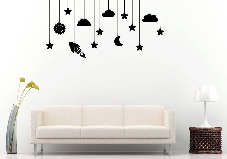Clouds Stars Space Rockets Moon Good Night Sleep Snoozing Wall Sticker Decal Vinyl Mural Decor Art L2341