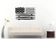 Load image into Gallery viewer, United States USA Flag Surf Boards Palm Trees Ocean Sea Nautical Room Wall Sticker Decal Vinyl Mural Decor Art L2357