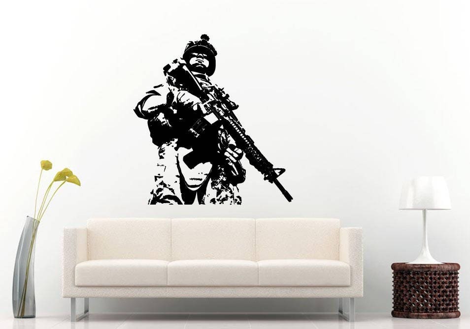 Patriotic Military Weapon Arms War Zone Fight Battle Army Soldier Fleet Wall Sticker Decal Vinyl Mural Decor Art L2364