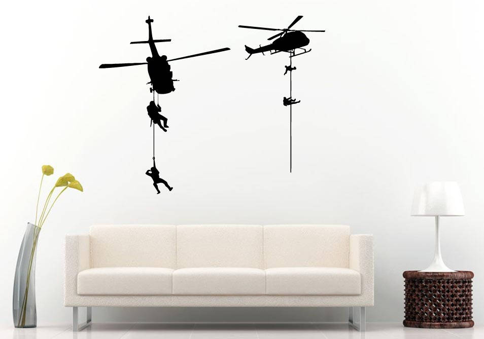 Patriotic Military Helicopters Rifle Weapon Arms War Fight Battle Army Soldier Fleet Wall Sticker Decal Vinyl Mural Decor Art L2368