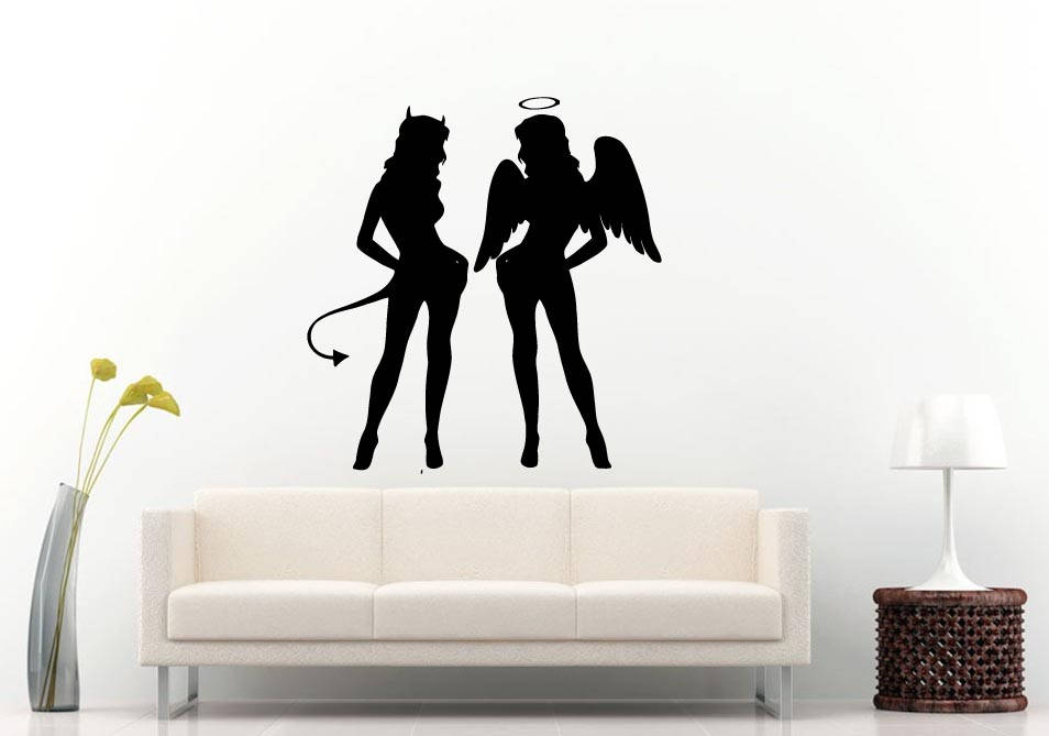 Angle Devil Girl Woman Hot Beautiful Fashion Shopping Beauty Salon Wall Sticker Decal Vinyl Mural Decor Art L2371