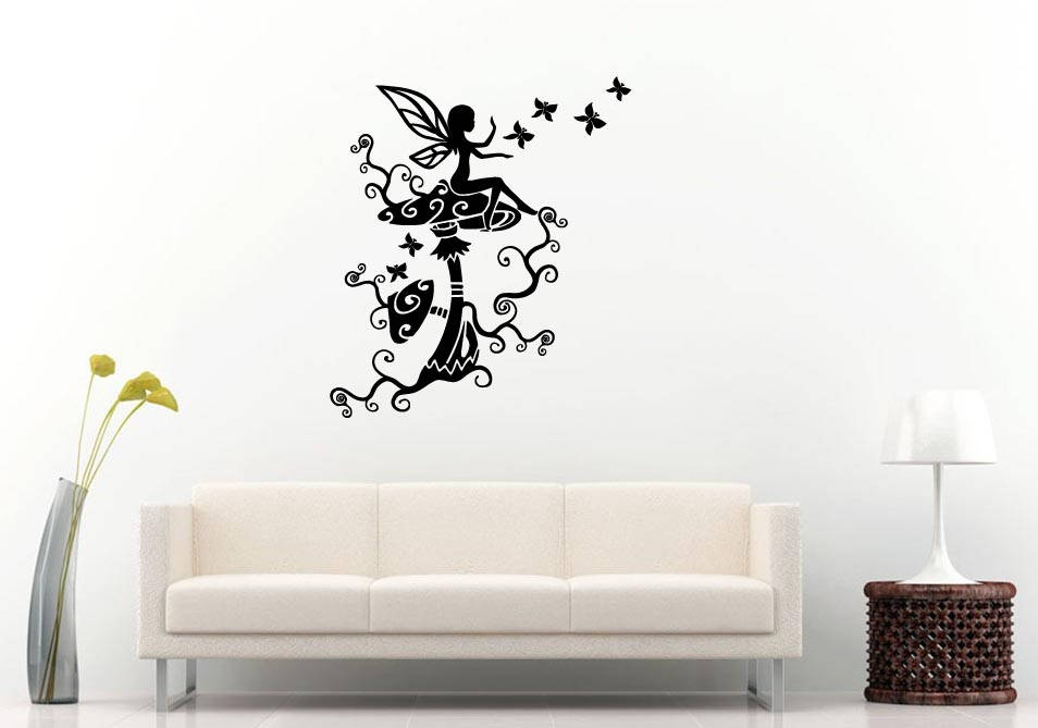 Magic Flying Fairy Tale Mushroom Butterfly's Forest Kids Girls Room Wall Sticker Decal Vinyl Mural Decor Art L2381