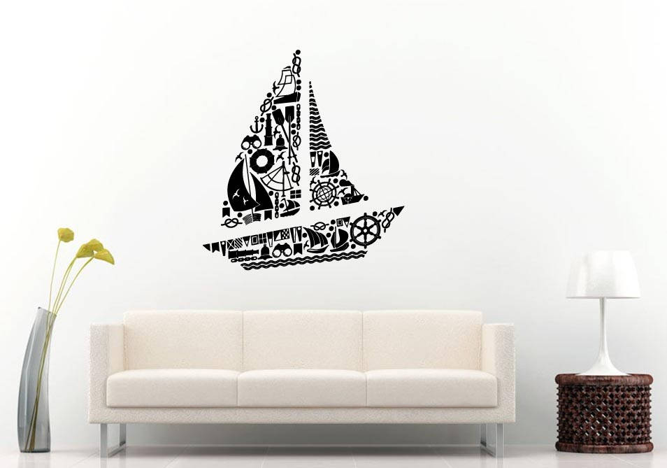 Sail Boat Yacht Ship Ocean Sea Nautical Ahoy Kids Room Wall Sticker Decal Vinyl Mural Decor Art L2402