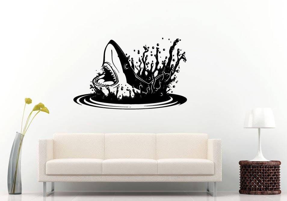 Shark Ocean Sea Predator Fish Trashing In Water Nautical Room Wall Sticker Decal Vinyl Mural Decor Art L2406