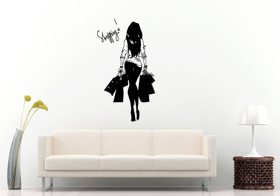 Girl Shopping Bags Fashion Style Beauty Designer Clothes Room Wall Sticker Decal Vinyl Mural Decor Art L2422