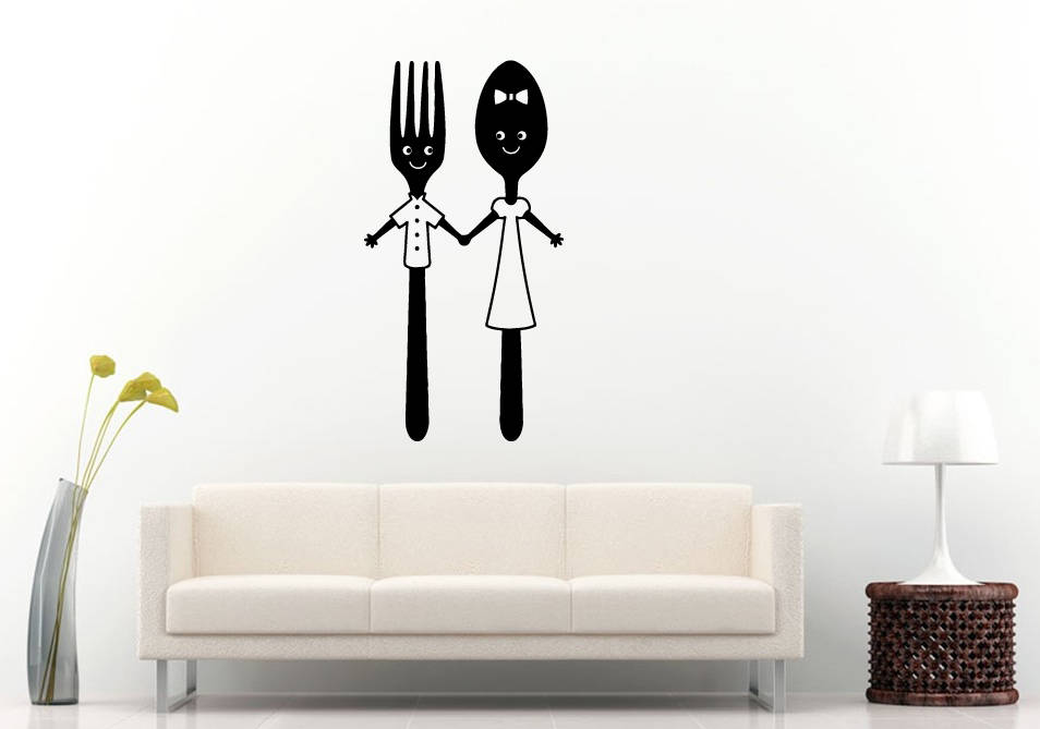 Fork Spoon Couple Friends Kitchen Cooking Dining Food Utensils Room Wall Sticker Decal Vinyl Mural Decor Art L2426