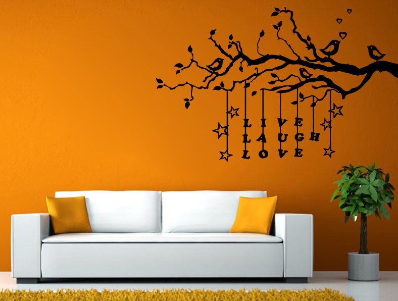 Live Lough Love Stars Tree Branch Birds Signing Forest Nature Room Wall Sticker Decal Vinyl Mural Decor Art L2428