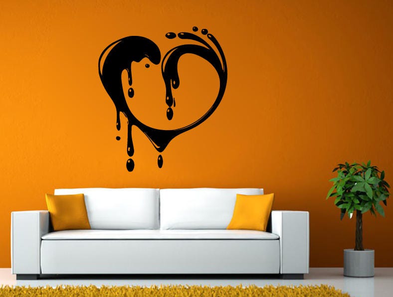 Heart Love Melting Dripping Ink Paint Water Room Wall Sticker Decal Vinyl Mural Decor Art L2434