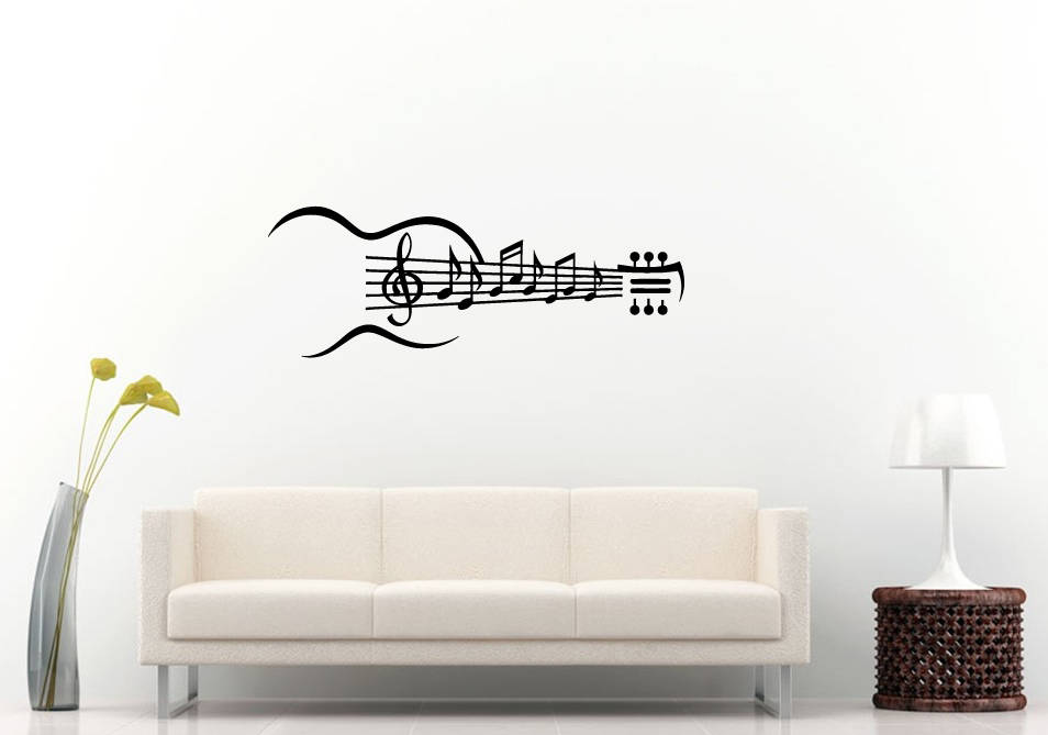 Acoustic Guitar Music Notes Strings Melody Band Orchestra Instrument Wall Sticker Decal Vinyl Mural Decor Art L2324