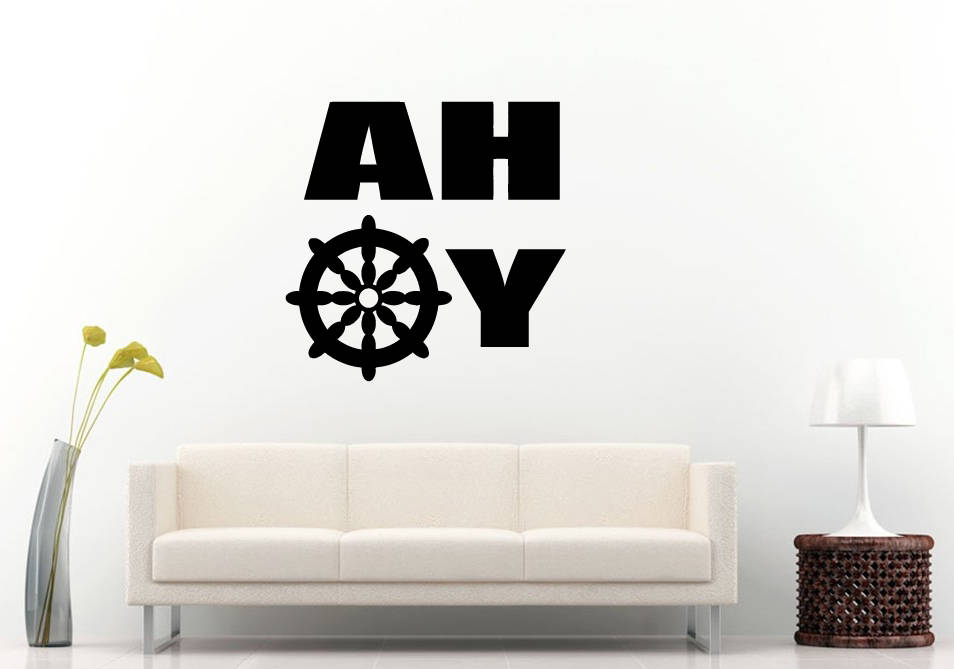Ahoy Boys Kids Room Sailing Boat Yacht Ship Steering Wheel Wall Sticker Decal Vinyl Mural Decor Art L2325